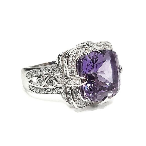 Cushion Cut Tanzanite Split Shank & Split Gallery Statement Ring | Size 8 - Picture 9 of 15